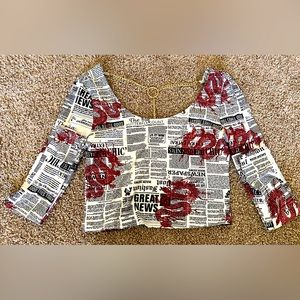 Newspaper Print Long-Sleeve Top
